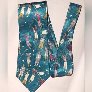 Old School Golf Themed Silk Tie Hand Made Green